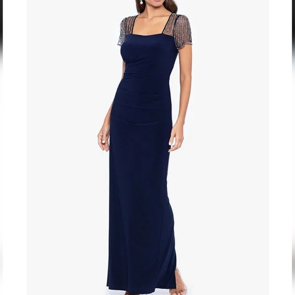 Betsy & Adam Dresses & Skirts - NWT Black Betsy &  Adam maxi dress with beaded sleeves retail $380